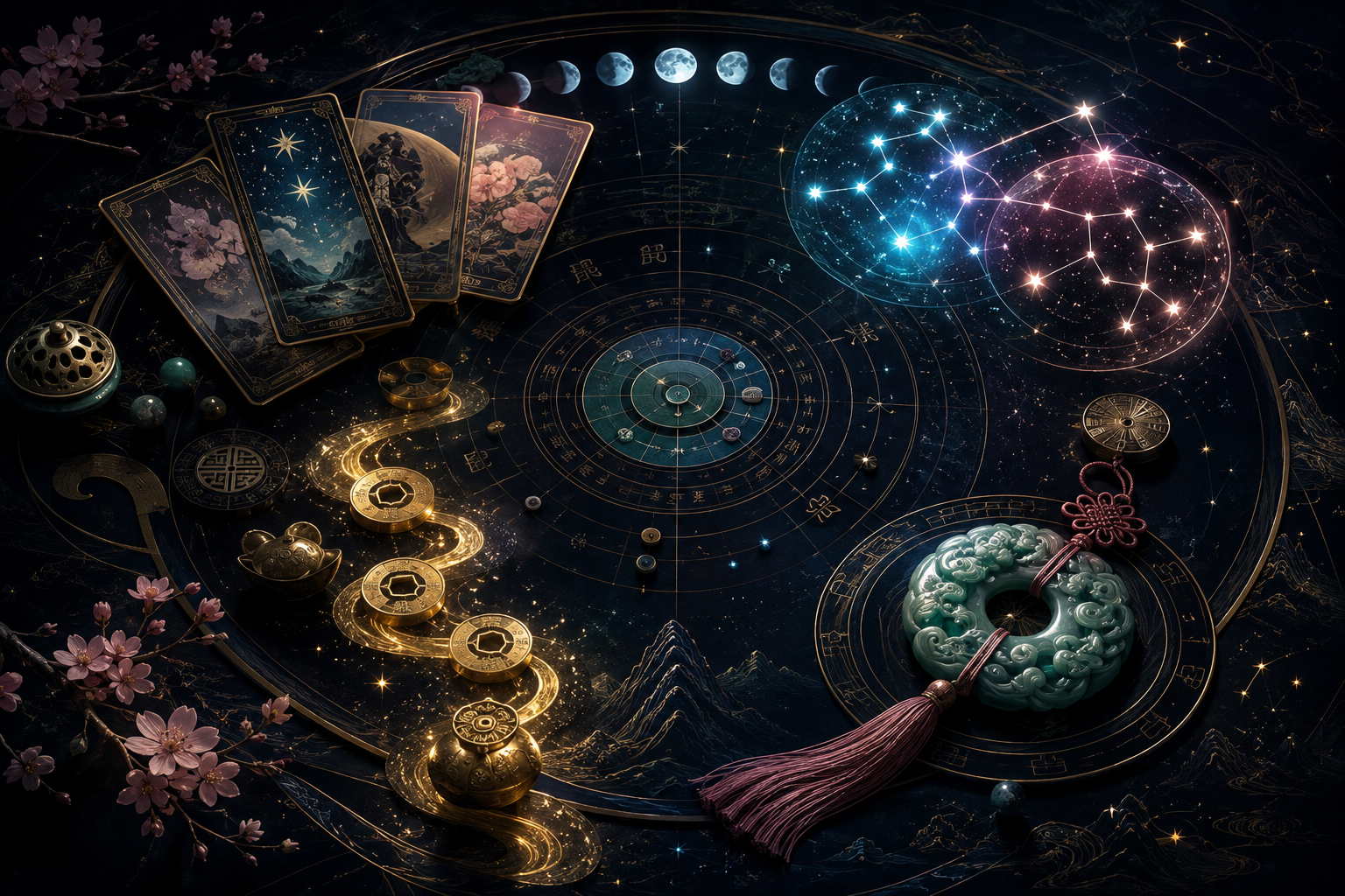 Tarot, compatibility, prosperity, and luck reset oracle symbols
